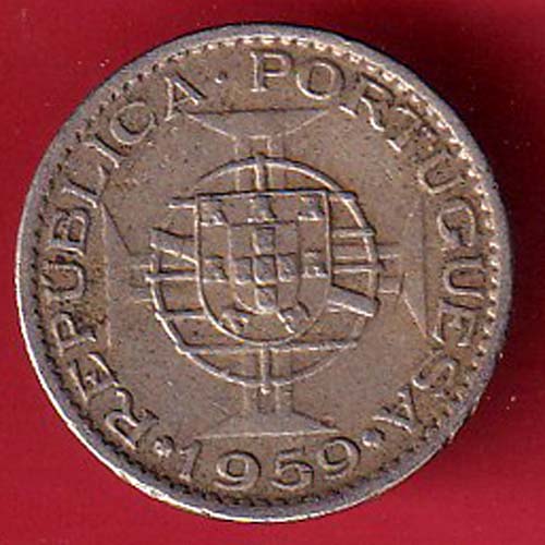 PORTUGUESE INDIA GOA 6 ESCUDO 1959 COIN - oo4977