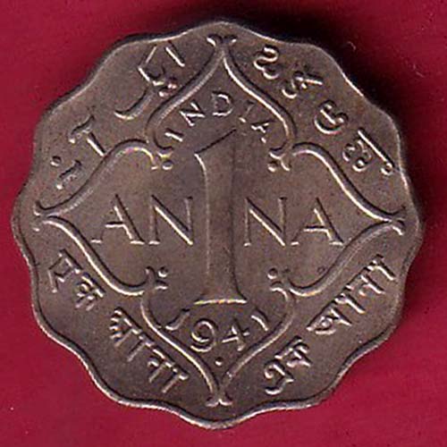 BRITISH INDIA 1941  GEORGE VI 1 ANNA COIN  – OO2547