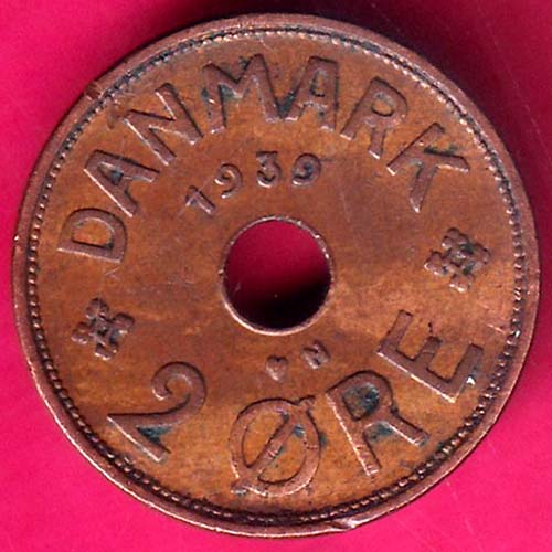 Danmark 1939 2 ORE Rare Coin–@HUB5749