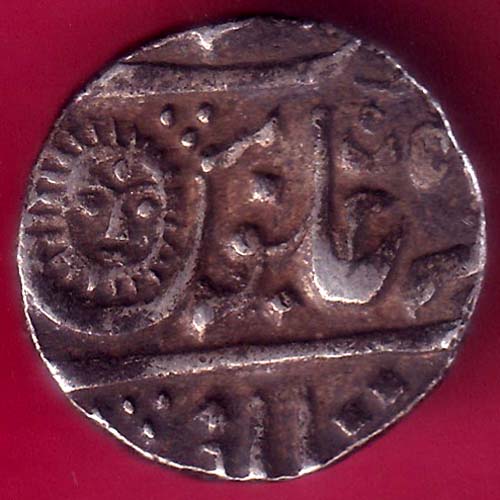 INDORE STATE SUN FACE INO SHAH ALAM II MALHAR RAO ONE RUPEE SILVER COIN–@HUB5756