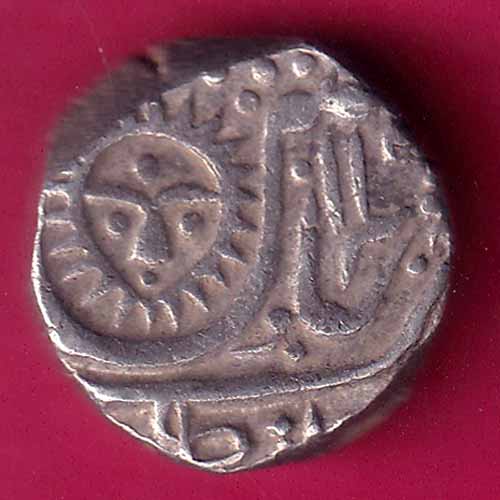 INDORE STATE SUN FACE INO SHAH ALAM II MALHAR RAO HALF RUPEE SILVER COIN–@HUB3844