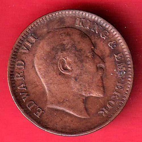 BRITISH INDIA 1910 EDWARD VII 1/2 PICE COPPER COIN :- OO3861