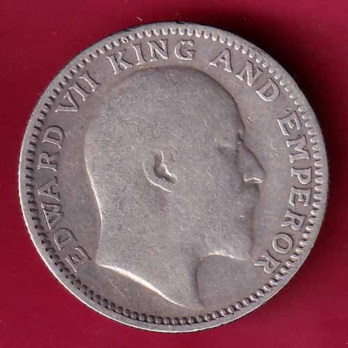 BRITISH INDIA 1910 EDWARD VII KING EMPEROR HALF RUPEE SILVER COIN –@HUB1613