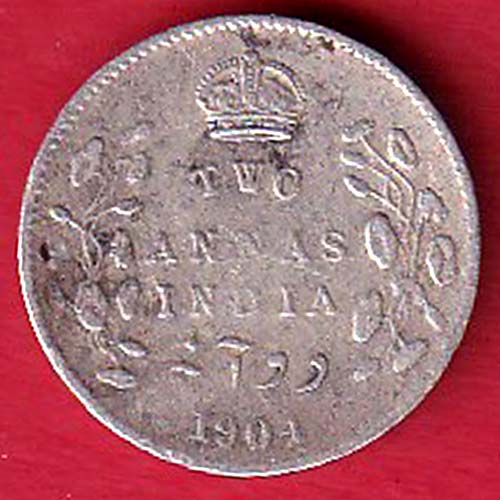 british india 1904 Edward VII two anna  silver coin - oo3224