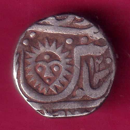 INDORE STATE 1282 SUN FACE INO SHAH ALAM II MALHAR RAO ONE RUPEE SILVER COIN–@HUB3614