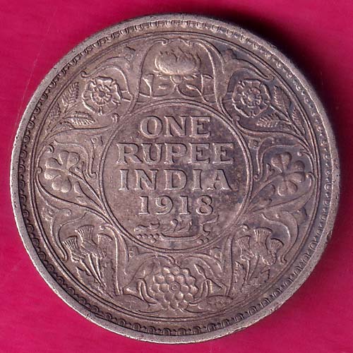 BRITISH INDIA 1918 BOMBAY MINT GEORGE V ONE RUPEE BEAUTIFUL SILVER COIN :- OO1744