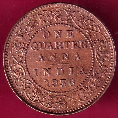 British india 1936 George v one quarter anna copper coin–@HUB3783