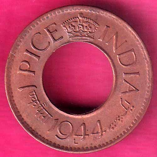 UNC british india king george vi 1944 LAHORE MINT one pice copper coin :- OO1014