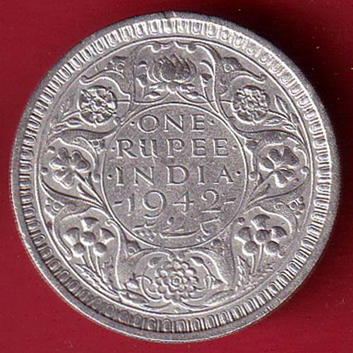 BRITISH INDIA 1942 BOMBAY MINT GEORGE VI ONE RUPEE BEAUTIFUL SILVER COIN –@HUB5363