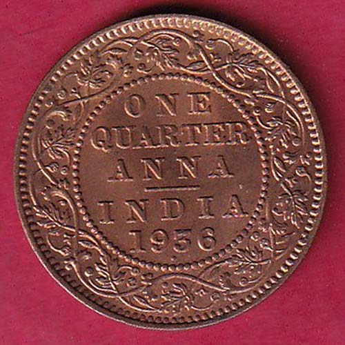 British India 1936 George v ONE QUARTER ANNA COPPER coin  – OO2411