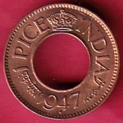 British india king george vi 1947 one pice beautiful copper coin -VA227