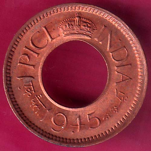 British india king bombay mint george vi 1945 one pice beautiful copper Coin–@HUB2859