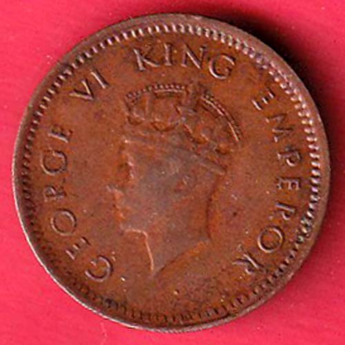 BRITISH INDIA 1939 GEORGRE VI KING 1/2 PICE COPPER COIN:- OO4280