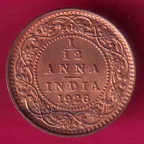 UNC BRITISH INDIA 1926 GEORGE V 1/12 ANNA RARE COIN  :- OO1212