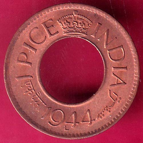 British india king george vi 1944 LAHORE MINT one pice copper coin@HUB5169
