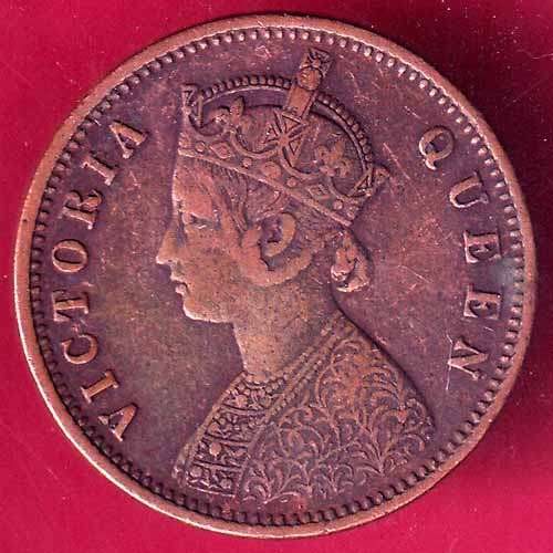 BRITISH INDIA 1876 VICTORIA QUEEN ONE QUARTER ANNA RARE COPPER COIN–@HUB3847