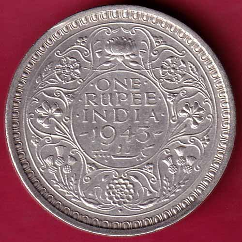 British India 1943 Bombay Mint George VI one Rupee Silver Coin – S1158