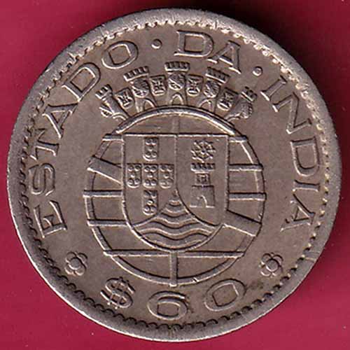 PORTUGUESE INDIA GOA 60 CENTAVOS 1959 COIN – S966