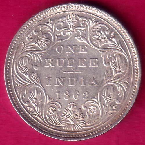 BRITISH INDIA (0/4 DOT) 1862 VICTORIA QUEEN ONE RUPEE BEAUTIFUL SILVER COIN:- OO1370