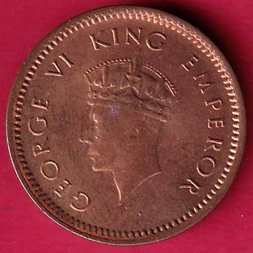 BRITISH INDIA 1939 GEORGE VI 1/2 PICE COPPER COIN :- S1203