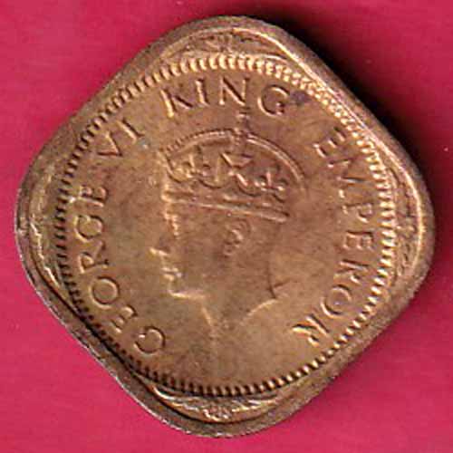 BRITISH INDIA 1943 GEORGE VI 1/2 ANNA COIN -VA250
