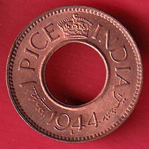 British india king george vi 1944 LAHORE MINT one pice copper coin –@HUB5302
