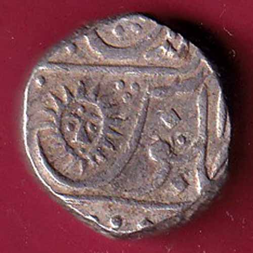 INDORE STATE SUN FACE INO SHAH ALAM II MALHAR RAO ONE RUPEE SILVER COIN –VA924