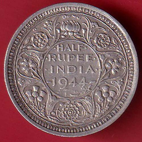 British India “Bombay mint” 1944 George VI King half rupee silver coin –@HUB5629
