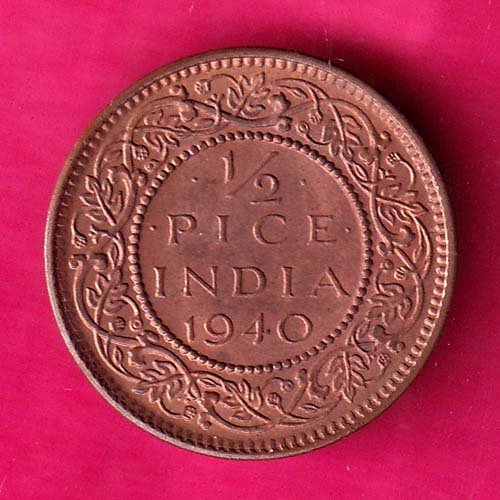 BRITISH INDIA 1940 1/2 PICE GEORGE VI COPPER COIN  :-@hub4759
