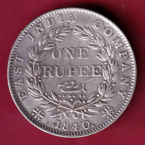 EAST INDIA COMPANY 1840 CONTINIOUS LEGEND VICTORIA QUEEN 1 RUPEE SILVER COIN –@HUB1487