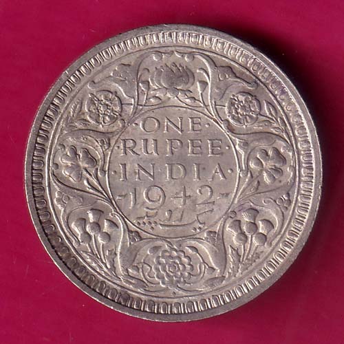 BRITISH INDIA 1942 BOMBAY MINT GEORGE VI ONE RUPEE BEAUTIFUL SILVER COIN :-@hub4752