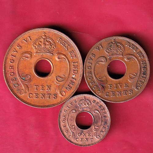 SET OF 3 CENTS : EAST AFRICA  TEN CENTS , FIVE CENT AND ONE SENT Georgivs VI REX ET IND.IMP–@HUB4542