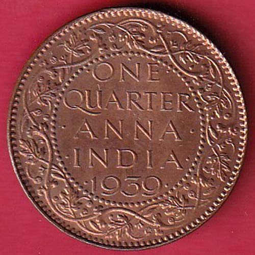 BRITISH INDIA 1939 ONE QURTER ANNA GEORGE VI COPPER COIN :- OO3339
