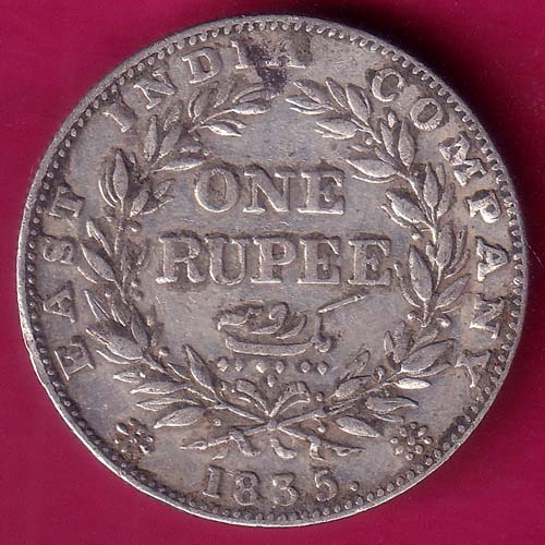 EAST INDIA COMPANY 1835 WILLIAM IIII KING GEORGE ONE RUPEE SILVER COIN–@HUB3633