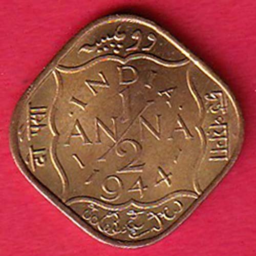 BRITISH INDIA 1944 GEORGE VI 1/2 ANNA COIN:- OO3939