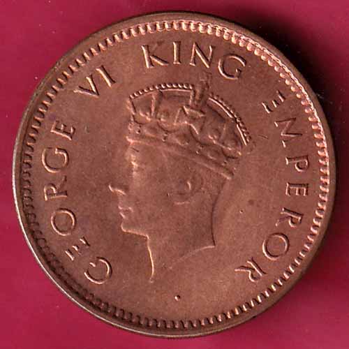 BRITISH INDIA 1939 GEORGE VI 1/2 PICE COPPER COIN :- @HUB1428