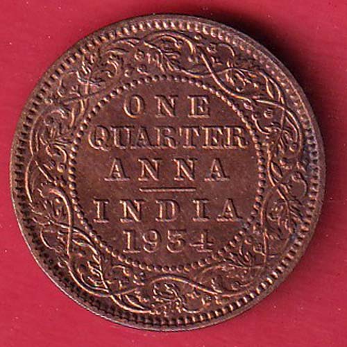 BRITISH INDIA 1954 ONE QURTER ANNA GEORGE V COPPER COIN–OO5788