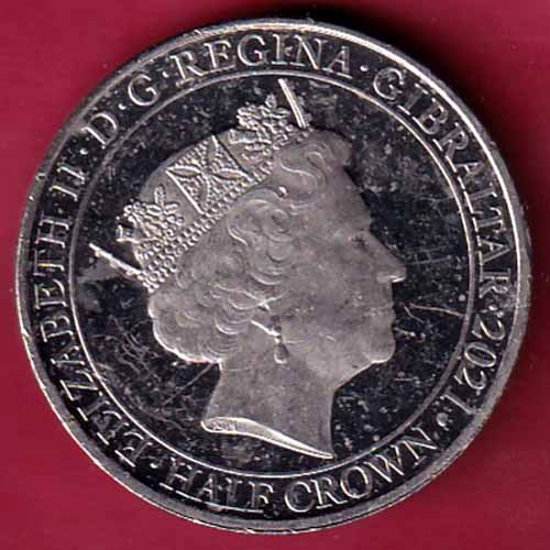 ELIZABETH II DEI-GRA REGINA. GIBRALTAR 2021 half crown fight through to final victory :- S2765