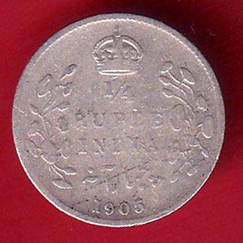 British India 1905 Edward VII 1/4 Rupee Silver COIN:- OO3253