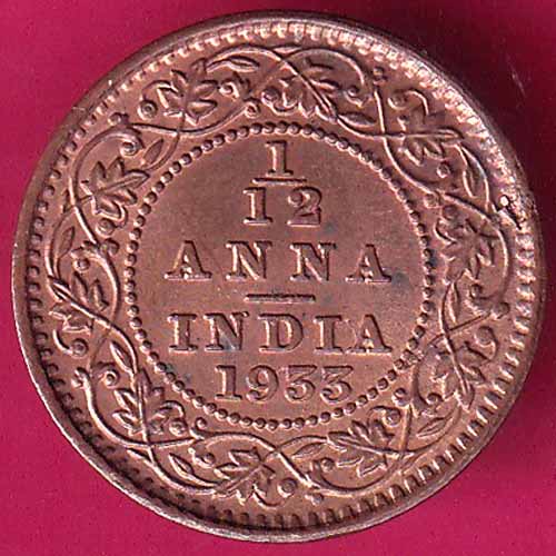 BRITISH INDIA 1933 GEORGE V 1/12 ANNA RARE COIN  :- OO989