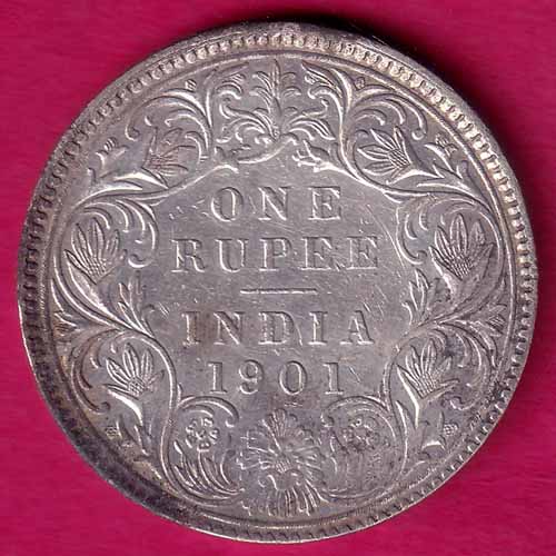 British India 1901 Victoria Empress One Rupee Silver Coin- VA847