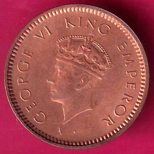 unc BRITISH INDIA 1940 GEORGE VI 1/2 PICE RARE COIN -OO1105