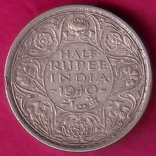BRITISH INDIA 1940 GEORGE VI BOMBAY MINT HALF RUPEE SILVER COIN–VA986