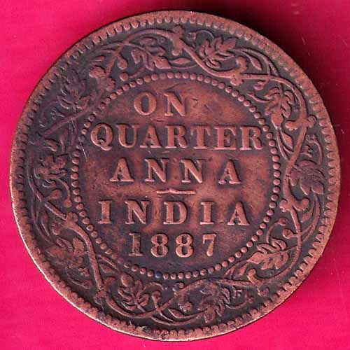 BRITISH INDIA VICTORIA QUEEN 1887 ONE QUERTER ANNA –@HUB3766