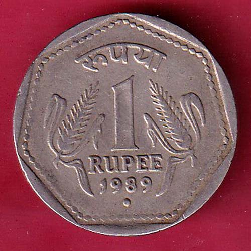 republic india 1989 hyderabad mint one rupee coin:-OO2389