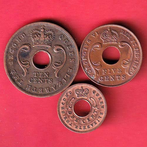 3 set coin :East Africa 1923 George v one cents 1954  five cents 1941  ten cents 1956  Rare coin:- OO4050