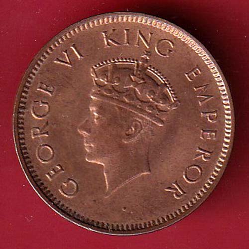 BRITISH INDIA 1939 ONE QURTER ANNA GEORGE VI COPPER COIN– oo5407
