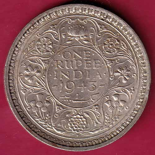 British India 1943 Bombay Mint George VI One Rupee Silver Coin  – S955