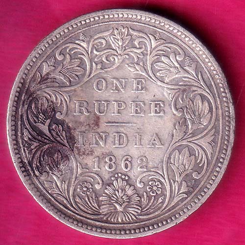 BRITISH INDIA (0/5 DOT) 1862 VICTORIA QUEEN ONE RUPEE BEAUTIFUL SILVER COIN:- OO1587
