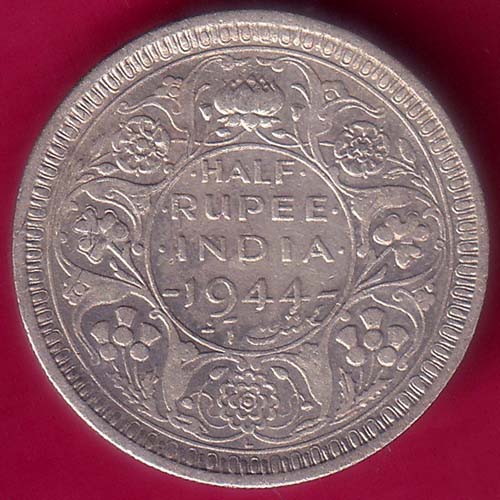 British India “Lahore Mint” 1944 George VI King  Half rupee silver coin–@HUB5682